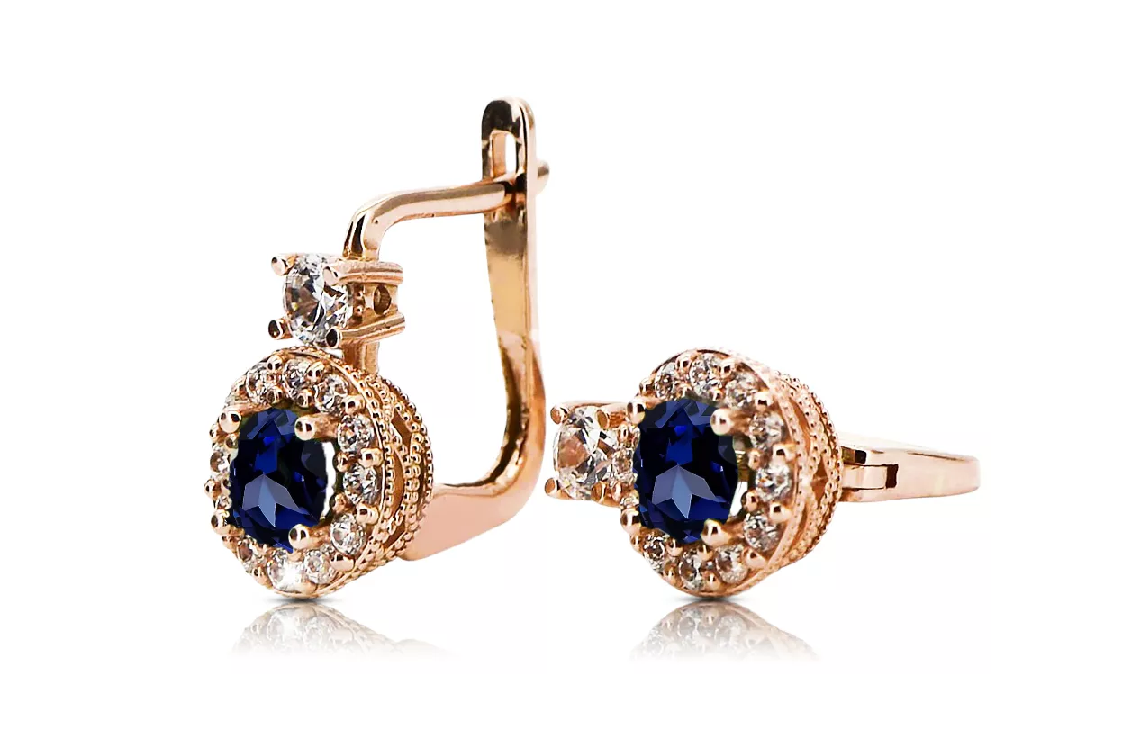 Vintage craft Earrings Sapphire 14K Rose gold cec003r Vintage craft Earrings Sapphire 14K Rose gold cec003r
